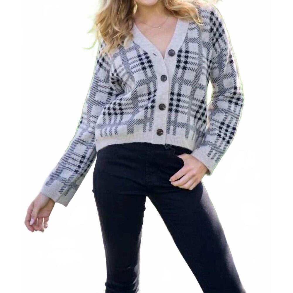 NEW HAILEY & CO casual business cardigan in taupe plaid